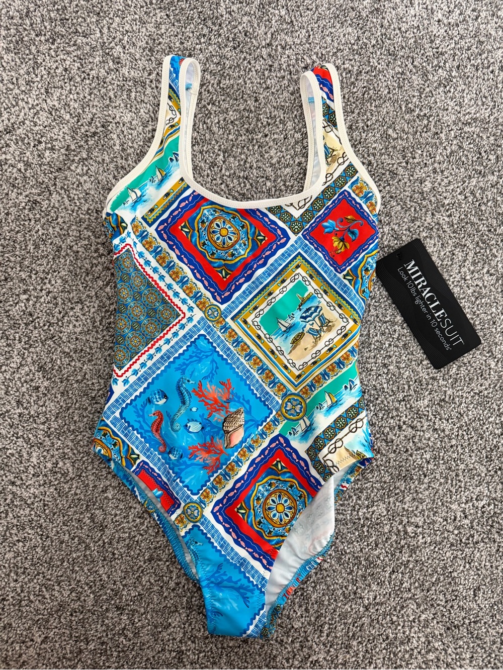 Miraclesuit One-Piece Swimsuit - Blue Multi Tile & Sea Life Print